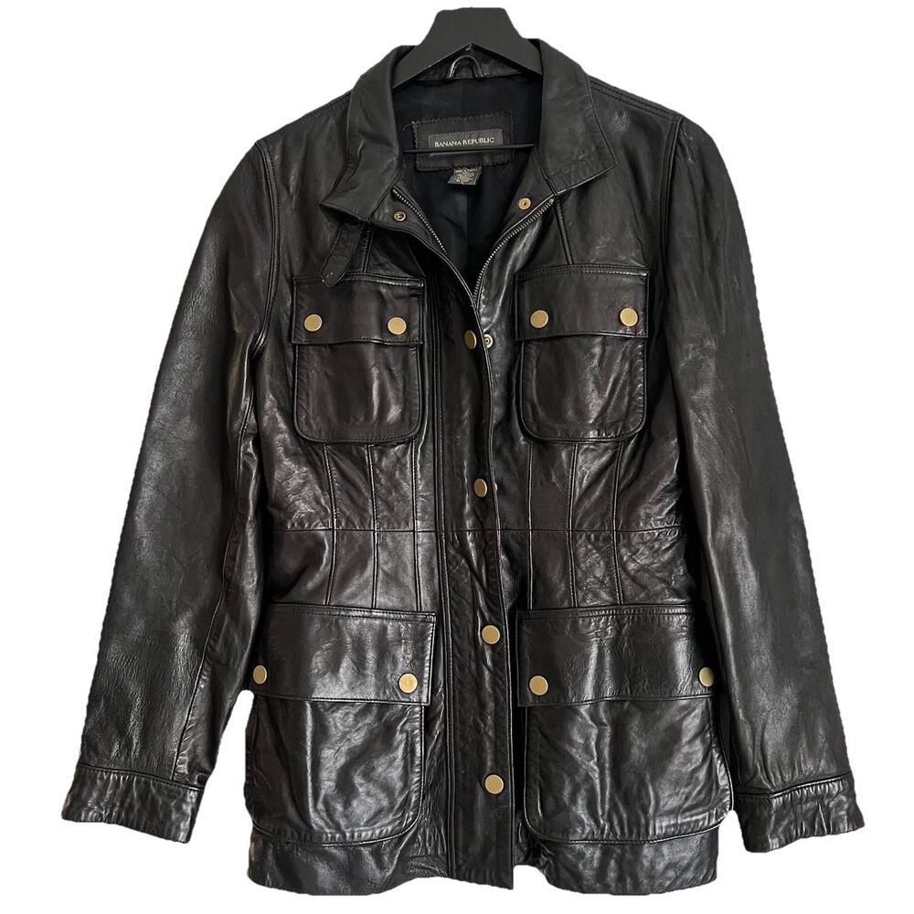 Banana Republic Women’s Soft Leather Field Jacket Coat Size M Black
